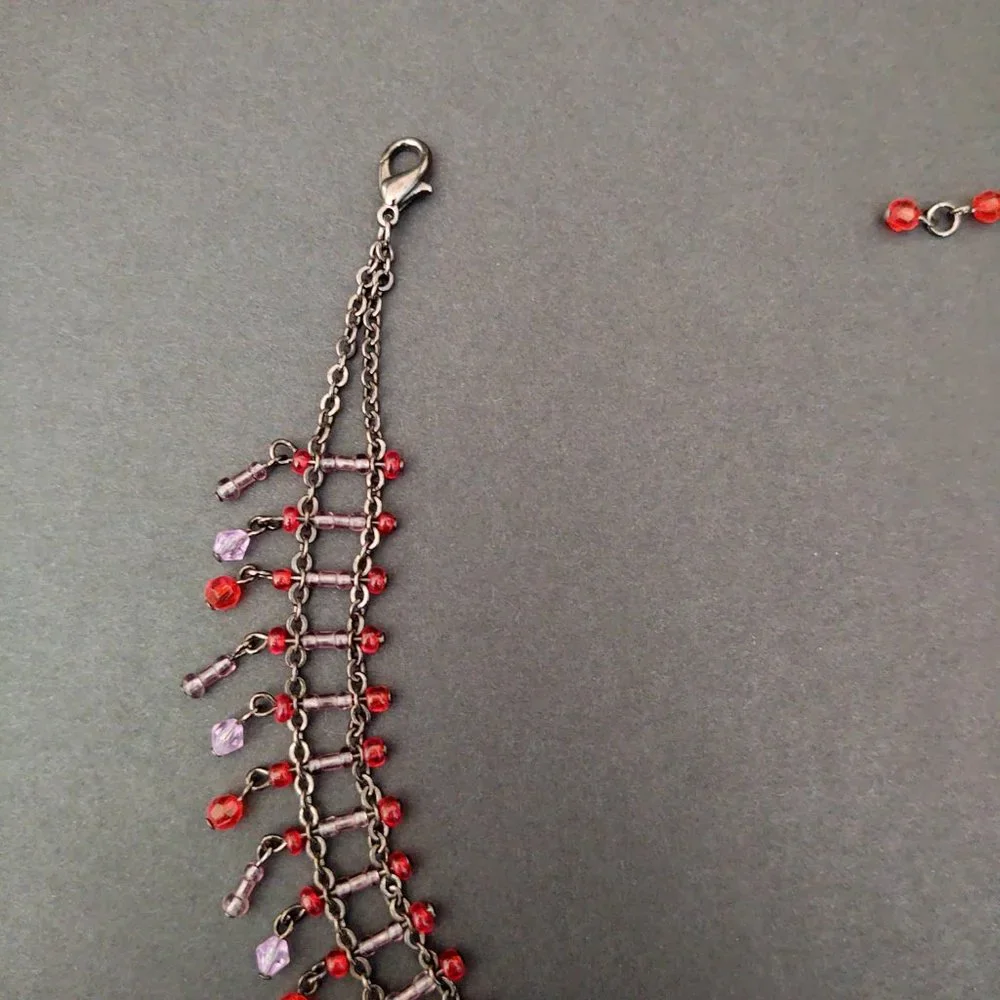 Orange and lavender beaded choker necklace